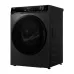 Front view of Haier 10 KG Front Load Washing Machine in black with circular transparent door and sleek design.