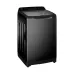 Front view of Haier 13 KG Washing Machine in sleek black finish with transparent lid and rear control panel.