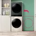 Laundry room view of LG WT1410NHEG Front Load WashTower between cabinets with flexible installation design.