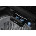 Interior view of Samsung 9.5 KG Washing Machine detergent drawer with blue propeller mixers beside perforated drum.