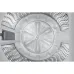 Close-up of Samsung 9.5 KG Washing Machine metallic drum with perforations, radial fins, and blue central hub.