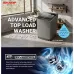 Lifestyle view of Sharp ES-F160G2 16 KG Washing Machine in modern laundry area with sink, shelves, and plants.