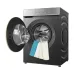 Front view of TCL C7110FLG Washing Machine with open door, stainless steel drum, and fabrics hanging out.