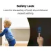 Split view showing child safety lock feature on TCL P1109FLG Washing Machine with glowing lock button.