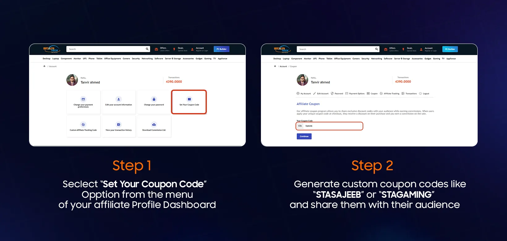 Star Tech Affiliate Program: Custom Coupon Codes, How to Create?